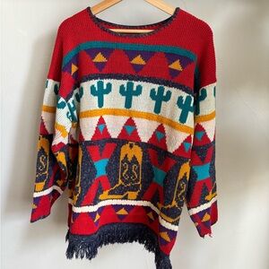 Vintage southwest cactus cowboy boot sweater